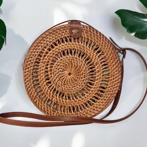 Sac en rotin rond, sac en osier, sac à main en rotin, sac rond en paille, sac à main rond, sac à main cercle, sac à bandoulière, sac pour femme, sac pour cadeau