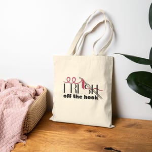 Fresh Off the Hook Crochet Tote Bag | Cotton Canvas Yarn Bag for Crocheters | Funny Crochet Project Bag | Gift for Yarn Lovers & Crafters