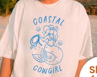 Coastal Cowgirl Surf Comfort Colors Shirt for Beach Lovers, Summer Gift for Her, Western Beach Tee for Women, Cute Cowgirl Aesthetic Tee