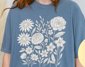 Comfort Colors® Vintage Pressed Flowers Shirt Boho Cottagecore Tshirt Botanical Floral Tee Wildflowers T Shirt Gift for Gardener Floral Tee