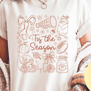 Comfort Colors Fall Shirt, Tis the Season Shirt, Fall Football Shirt, Women&#39;s Fall Shirt, Pumpkin Season, Fall Harvest Shirt, Autumn Doodle