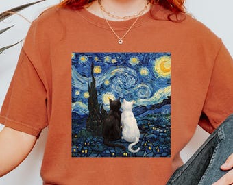 Comfort Colors® Van Gogh Cat Shirt, Van Gogh Irises Cat Tshirt, Black Cat Tee, Funny Cat Shirt, Ladies Shirts, Funny Gift Idea