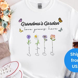 Grandma Shirt with Custom Birth Flowers and Names, Custom Birth flower Tee, Personalized Birthday Shirt, Mothers Day Shirt, Mama&#39; Garden Tee