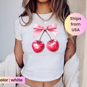 Coquette Bow Cherry Baby Tee Crop Top, Cherry Lover Shirt, Girls Trip Shirt, Cherry Graphic Tee, Aesthetic Shirt, Gift For Her