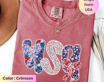 Vintage Floral USA Shirt, Patriotic Shirts, Independence Shirt, 4Th July For Women, 4Th Of July Flag, USA T-shirt, Floral American Flag Tee