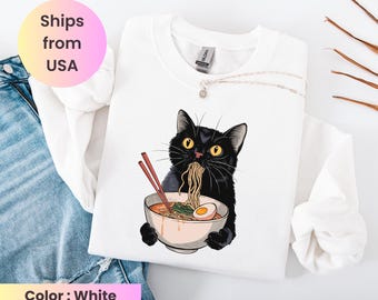Noodle Cat Shirt, Cat Sweatshirt, Ramen Cat Shirt, Cat Mom Shirt, Cat Tee, Cat Lover Shirt, Animal Lover Tee, Cat Lovers Tee, Gift for Mom
