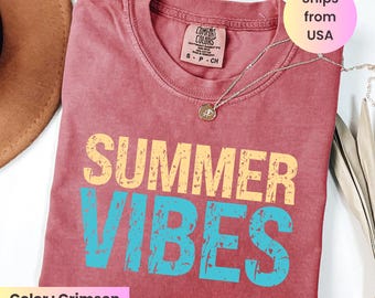 Comfort Colors Summer Vibes Tshirt, Neon Trendy Summer Shirt, Summer Shirt, Distressed Beach Tee, Sunshine Shirt, 2025 Trendy Women's Shirt