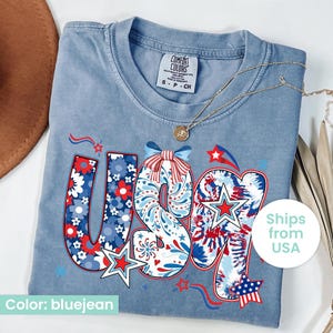Comfort Colors® Coquette USA Shirt, 4th of July Shirt Women, Stars Stripes USA Flag Shirts, Floral Patriotic Shirt, Red White Blue Tshirt