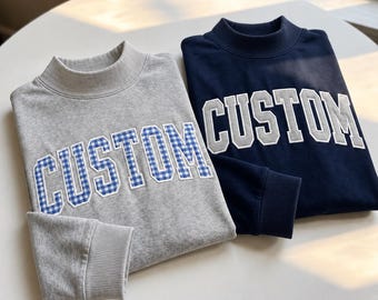 Personalized Mock Neck Sweatshirt, Custom Embroidered College Pullover, School Spirit Sweater, Game Day Outfit, Custom Text Gift for Her