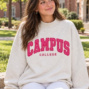 Custom College Team Sweatshirt, Personalized Gingham Appliqué Mockneck Pullover, Embroidered School Spirit Top, Game Day Gift