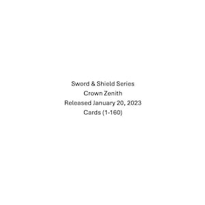 Série Sword & Shield - Cartões de classificação Crown Zenith