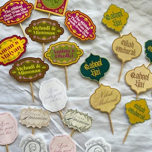 Multicultural Cupcake Toppers: Set of 12 Personalized Maiyan Bridal Shower Dessert Picks