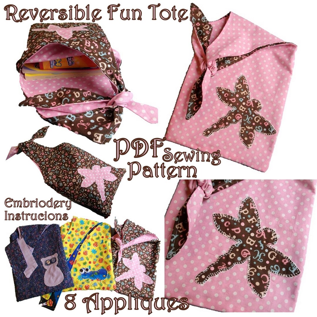 Reversible Tote Bag PDF Sewing Pattern With Appliques Easy and Fun - Etsy