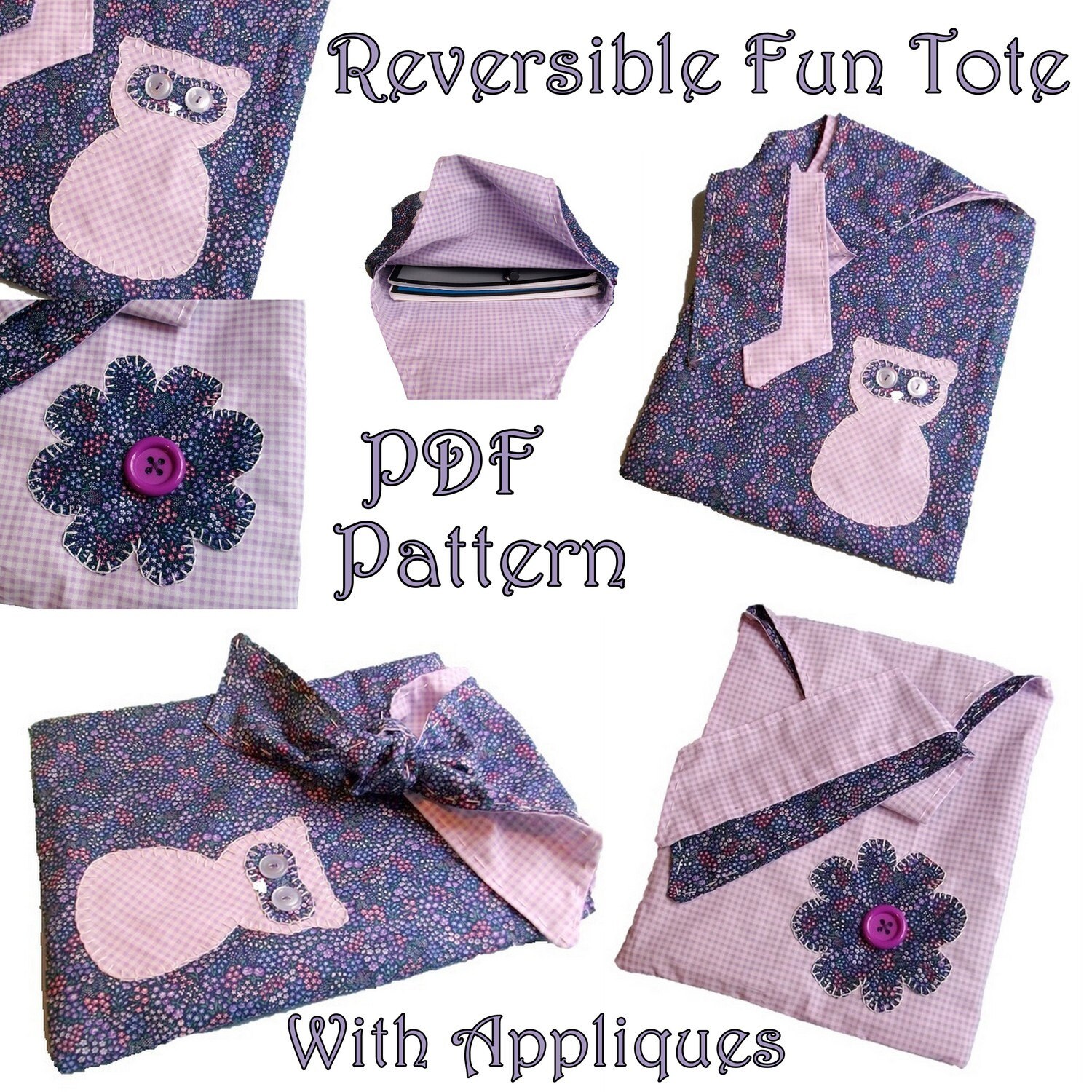 Reversible Tote Bag PDF Sewing Pattern With Appliques Easy and Fun - Etsy