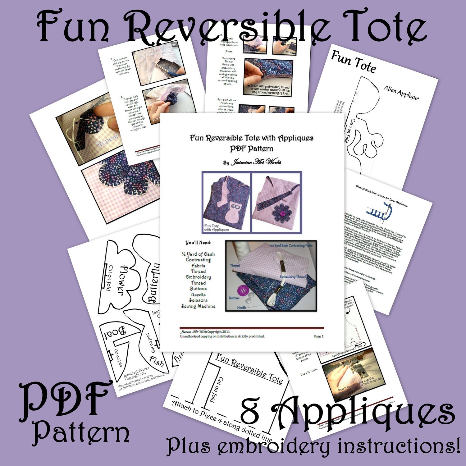 Reversible Tote Bag PDF Sewing Pattern With Appliques Easy and Fun - Etsy