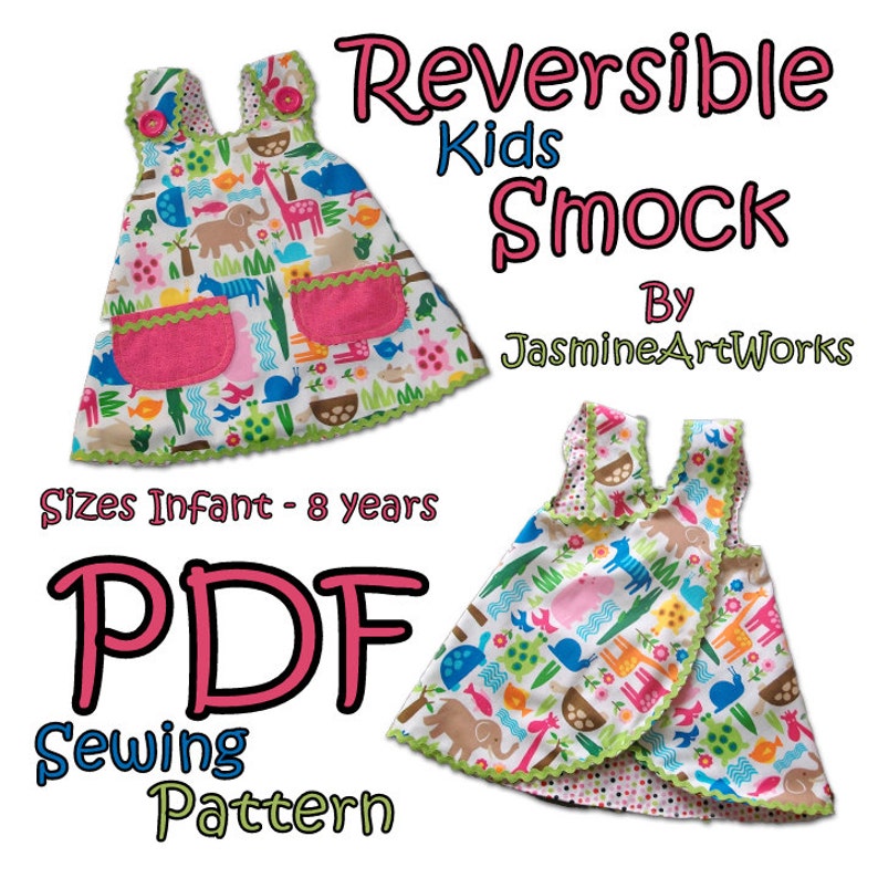 Reversible Kids Smock Apron PDF Sewing Pattern image 1
