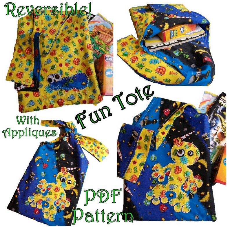 Reversible Tote Bag PDF Sewing Pattern With Appliques Easy and Fun - Etsy