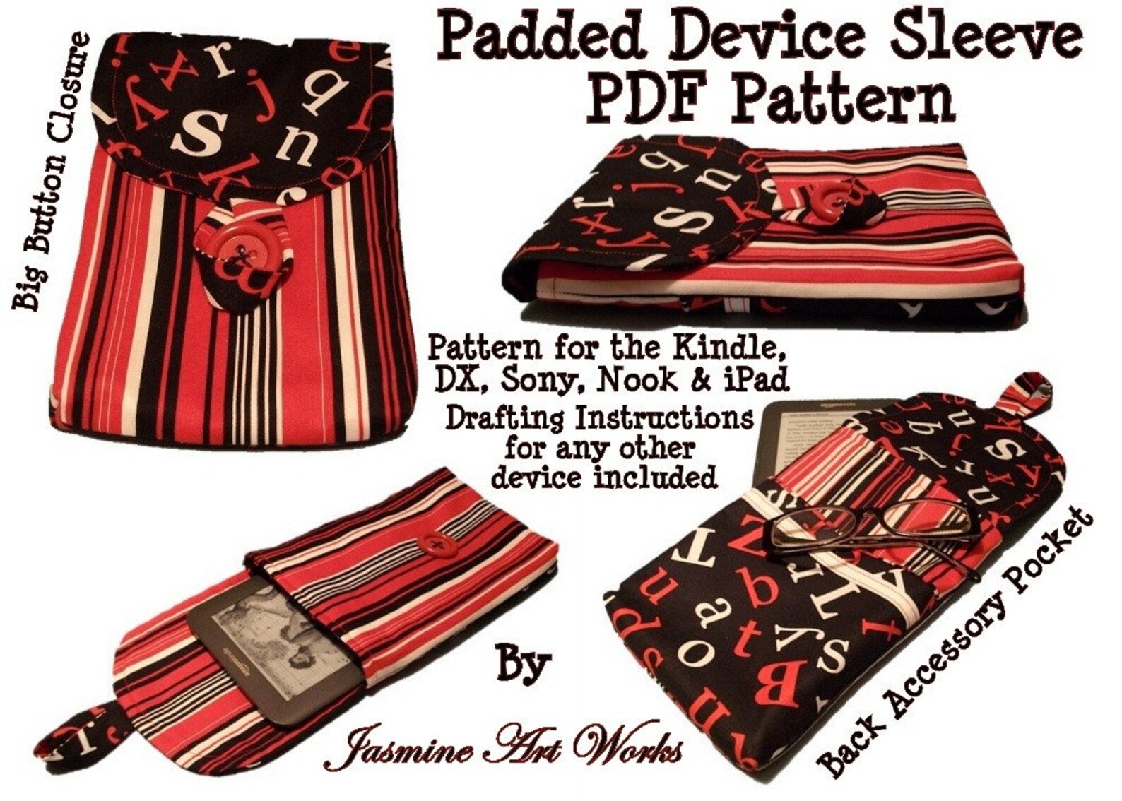 Padded Ereader Sleeve PDF Sewing Pattern Case for the Kindle Etsy
