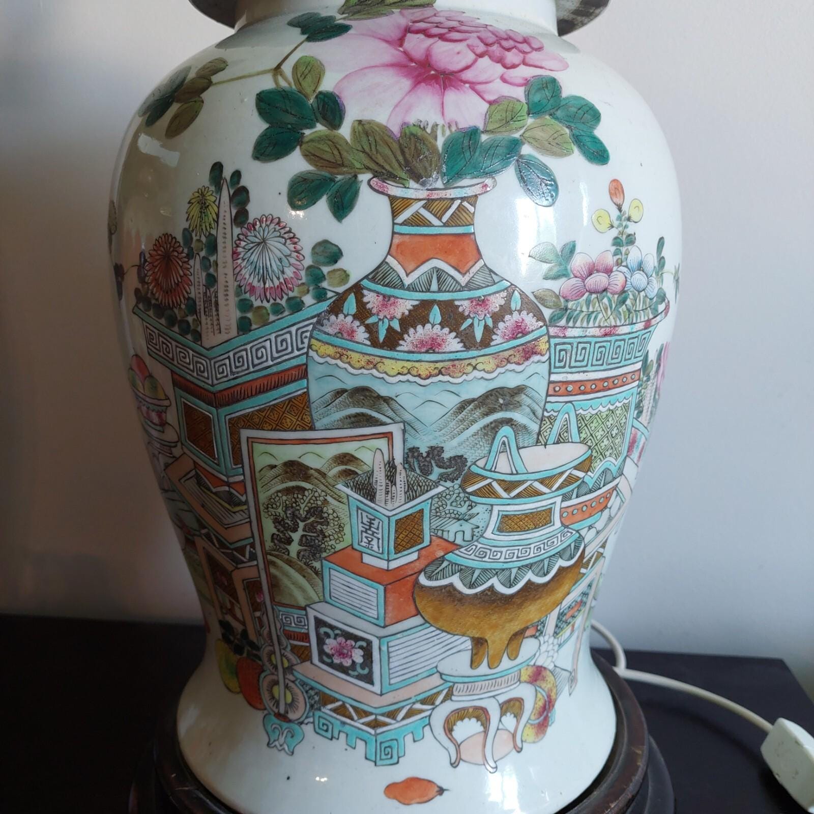 アンティーク中国磁器ファミーユローズ清千江古美術詩花瓶22インチ