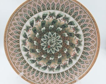 Nippon Tokusei Japan Porcelain Peacock Gold Gilt Green Plate