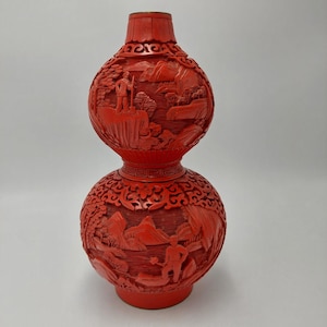 Chinesische Kulturrevolution Zinnoberrot Lack geschnitzte Vase