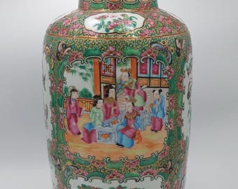 19th c. large chinese porcelain canton famille rose vase 17''