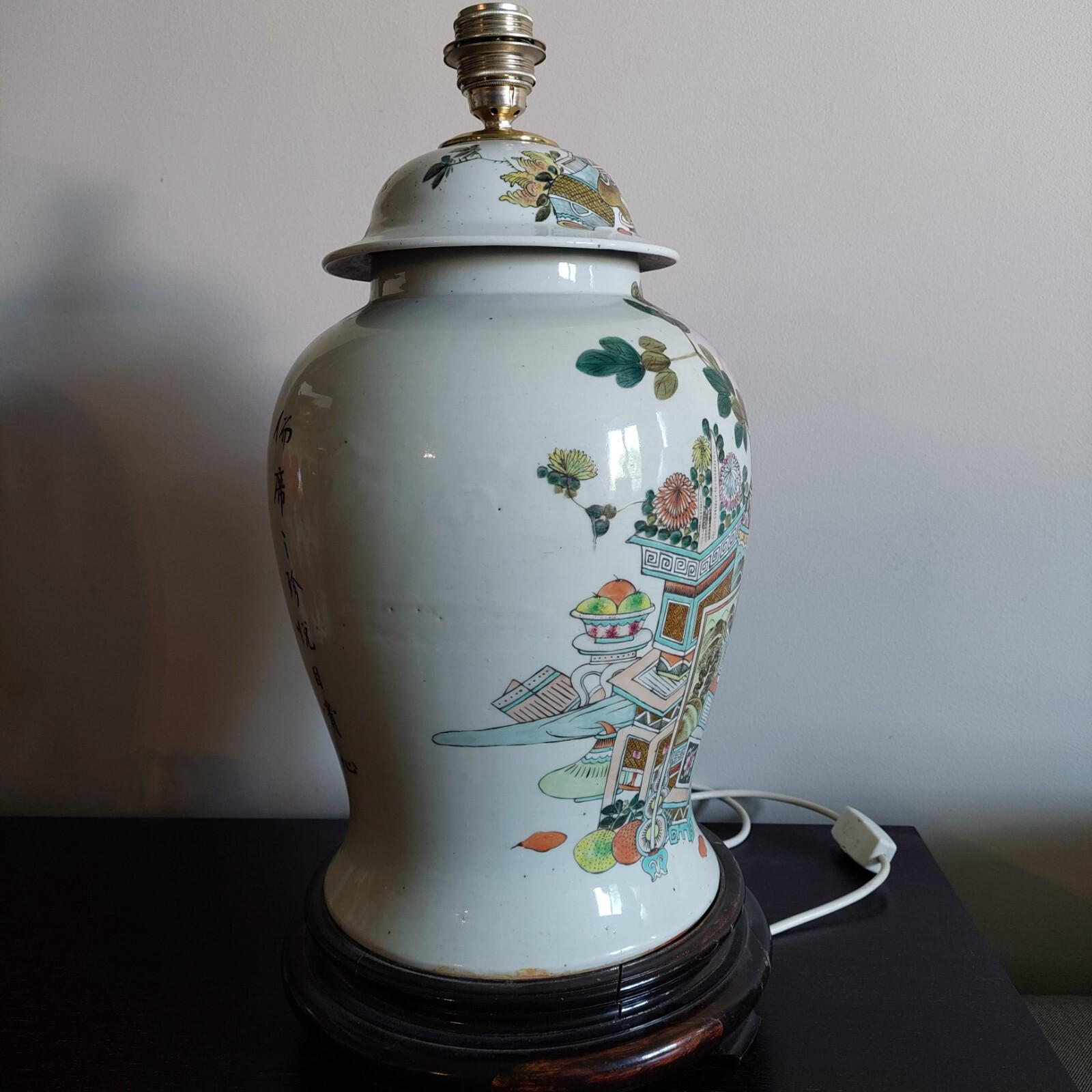 アンティーク中国磁器ファミーユローズ清千江古美術詩花瓶22インチ