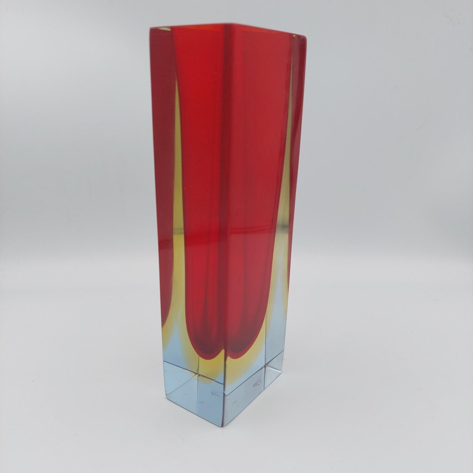 Vintage Murano Flavio Poli Seguso Sommerso Art Glass Italy Block