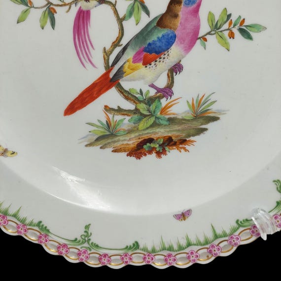 Antique KPM Berlin Porcelain Bird Germany Hand Painted Gilt Plate