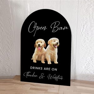 Personalisiertes Open Bar-Zeichen Haustierporträt-Hochzeitsacrylschild, Signature-Getränkeschild, Getränkekarte Hochzeit Barschild, Acryl-Bar-Menü Beschilderung