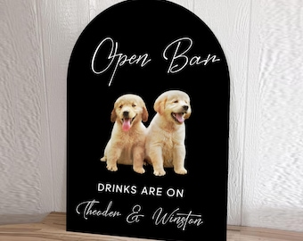 Personalized Open Bar Sign Pet Portrait Wedding Acrylic Sign, Signature Drink Sign, Drink Menu Wedding Bar Sign, Acrylic Bar Menu Signage