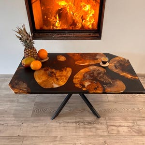 Solid wood and black resin coffee table – Custom organic design