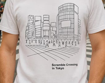 Tokyo Scramble Crossing T-Shirt, Minimalist Japanese Cityscape Tee,Urban Japan Graphic Shirt ,Zen Style Line Art TShirt