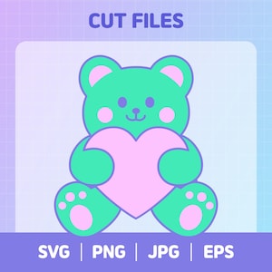 Pastel Bear character SVG — Cute Vector Clipart, Digital Download, Bear character Png, Bear character Jpg, Bear character EPS