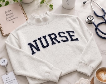 Custom Nurse Mockneck Sweatshirt, Personalized Embroidered Nursing Pullover, Healthcare Worker Gift, Registered Nurse Gift, Medical Apparel