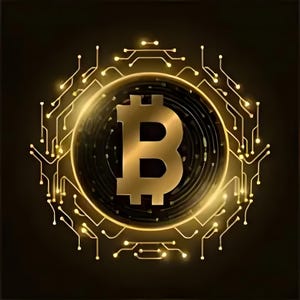 Puede incluir: Símbolo de Bitcoin dorado dentro de un diseño de placa de circuito brillante sobre un fondo negro. El símbolo de Bitcoin está centrado y rodeado por un patrón circular de líneas y nodos iluminados, sugiriendo moneda digital.