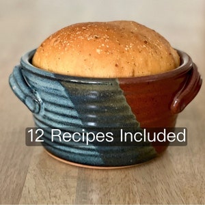 Bread Baker - Pottery Bread Crock, 12 Bread Recipes Included - Tri-Color Glaze- Ceramic Baker by Neal Pottery