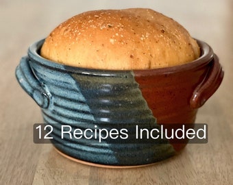 Bread Baker - Pottery Bread Crock, 12 Bread Recipes Included - Tri-Color Glaze- Ceramic Baker by Neal Pottery- Ready to Ship