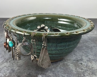 Earring Bowl - Jewelry Bowl - Earring Holder- Jewelry Organizer - Neal Pottery Mossy Green Glaze - Jewelry Storage Bowl by Neal Pottery