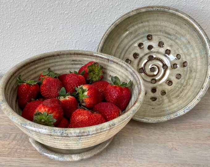 Berry Bowl With Saucer Ceramic Colander Pottery Fruit Bowl Handmade