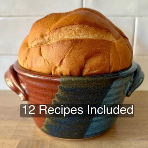 Bread Baking Pot - Pottery Bread Crock, Bread Baker, 12 Bread Recipes Included - Tri-Color Glaze- Ceramic Baker by Neal Pottery- In Stock