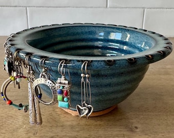 Earring Holder - Earring Bowl - Jewelry Organizer - Jewelry Bowl in Neal Pottery Denim Blue Glaze
