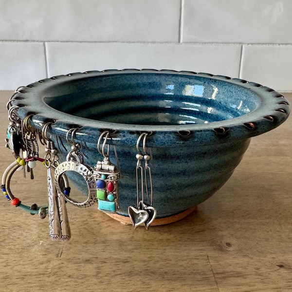 Earring Holder - Earring Bowl - Jewelry Organizer - Jewelry Bowl in Neal Pottery Denim Blue Glaze