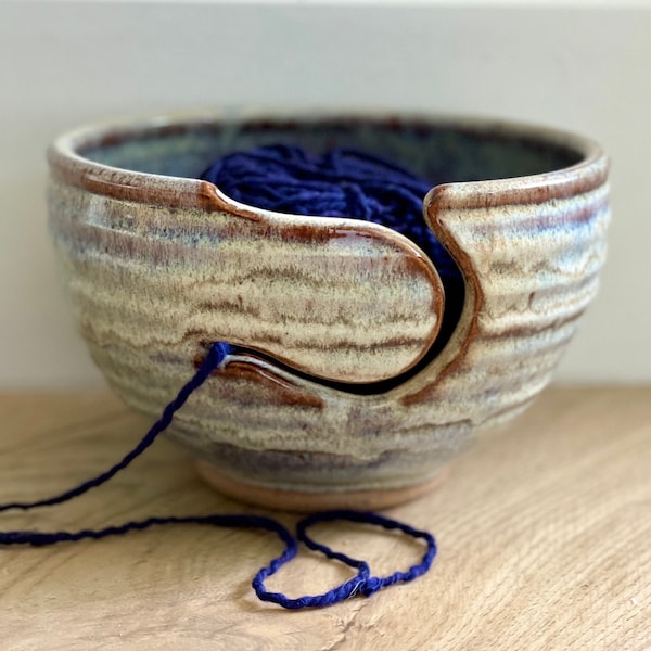 Yarn Bowl - Knitting Bowl - Ceramic Yarn Bowl -  Large Ceramic Yarn Bowl - Maple Sugar Glaze - Neal Pottery - In Stock - Ready to Ship