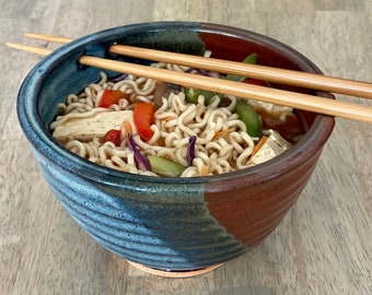 Ramen Bowl - Noodle Bowl - Rice Bowl - Ceramic Bowl with Chopsticks - Pho Bowl- Stoneware Rice Bowl - Tri Color Glaze - Ready to Ship