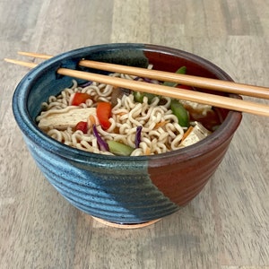 Ramen Bowl - Noodle Bowl - Rice Bowl - Ceramic Bowl with Chopsticks - Pho Bowl- Stoneware Rice Bowl - Tri Color Glaze