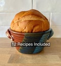 Bread Baking Pot - Pottery Bread Crock, Bread Baker, 12 Bread Recipes Included - Tri-Color Glaze- Ceramic Baker by Neal Pottery- In Stock