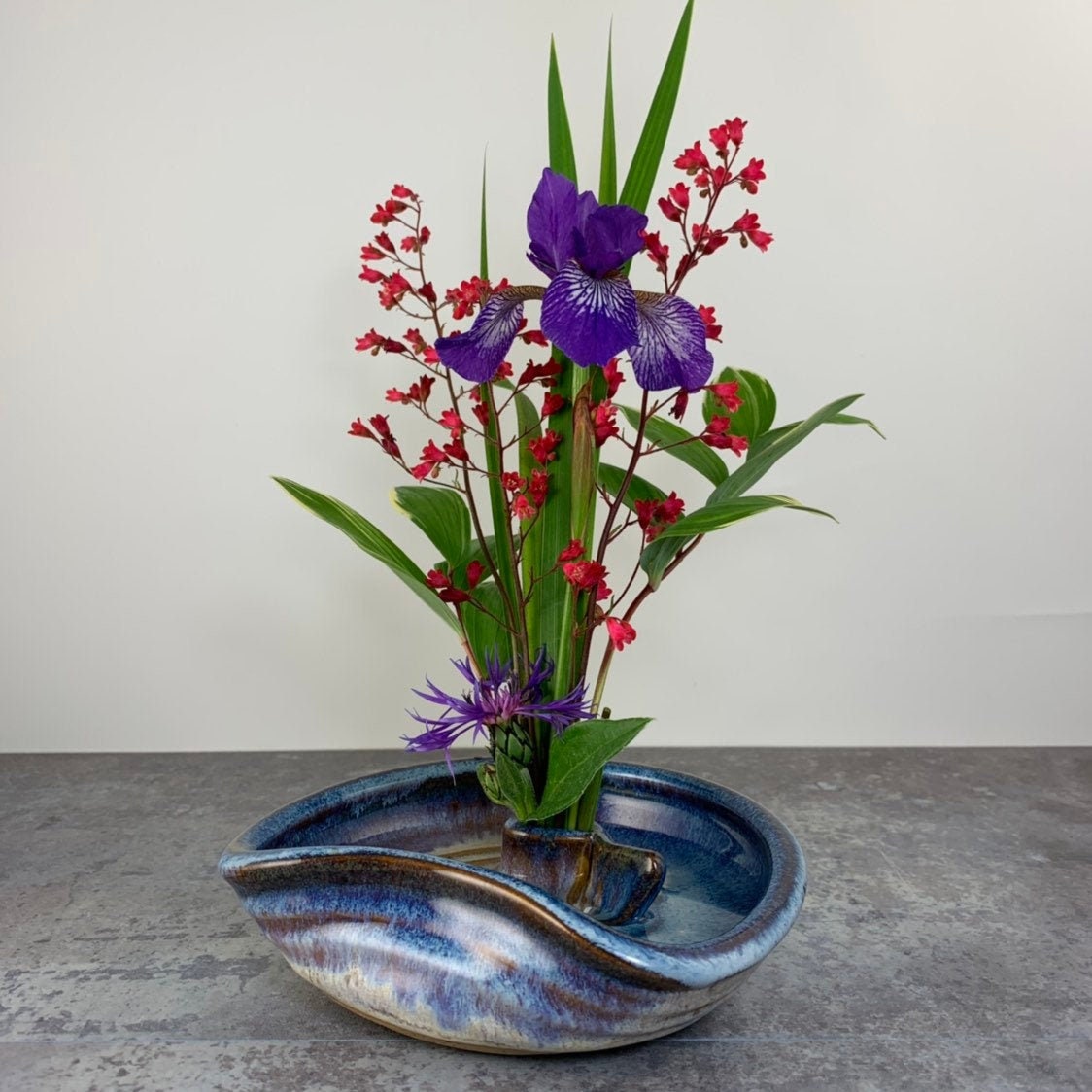 Ikebana Vase - Flower Tray - Flower Dish- Flower Bowl with Blue Glaze…