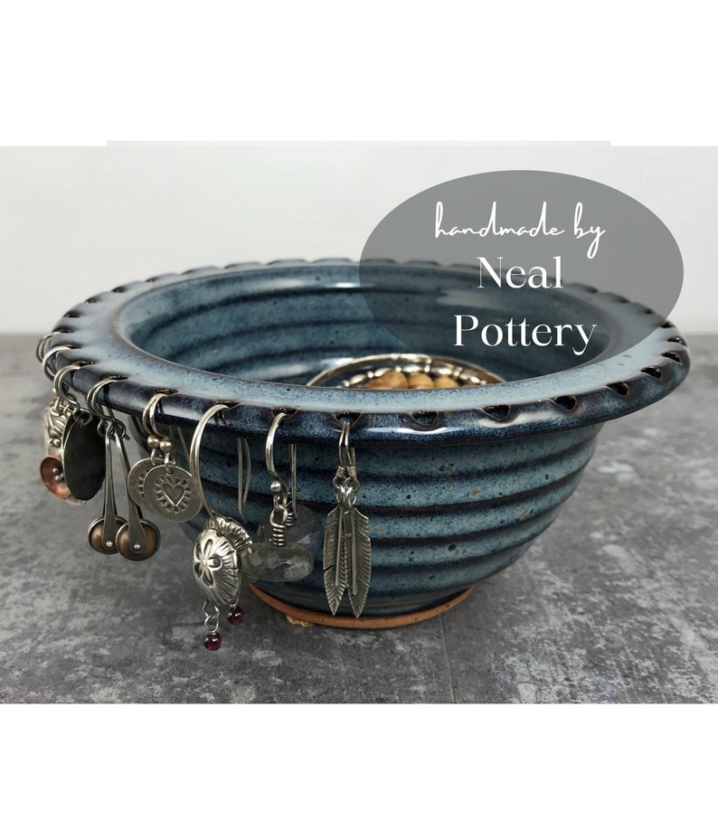 Earring Holder - Earring Bowl - Jewelry Organizer - Jewelry Bowl in Neal Pottery Denim Blue Glaze - In Stock, Ready to Ship 