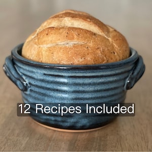 Bread Baker - Pottery Bread Baking Pot in Blue Glaze - 12 Recipes Included - Stoneware Bread Baker- Ready to Ship - Ceramic Baker